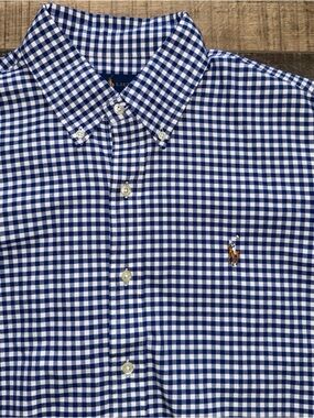 Ralph Lauren Blue and White Gingham Button-Down Shirt classic fit size medium
